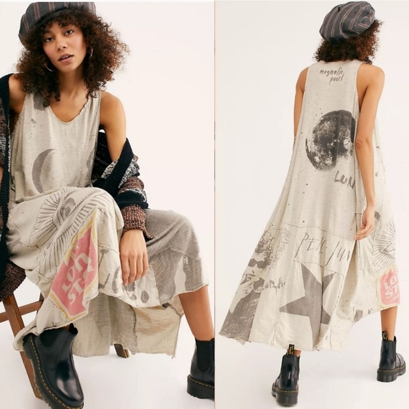 Magnolia Pearl Dresses & Skirts - New Magnolia Pearl Layla Art Graphic Tank Dress OS Bob Dylan Patchwork Moon Star